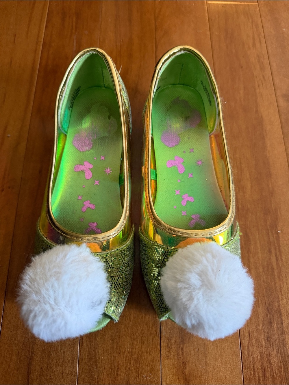 Kids Tinker Bell 🧚 Glitter Green Pom-Pom Costume Shoes Size 11/12